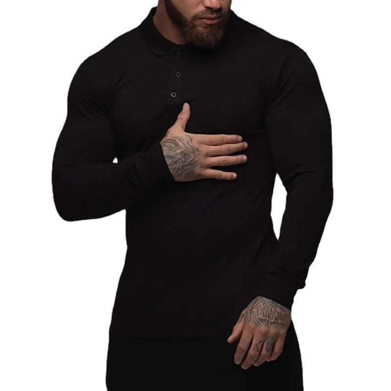 قميص بولو رياضي جديد للخريف للرجال مصنوع من القطن المرن، ملابس رياضية ربيعية كاجوال بأكمام طويلة، قميص بولو رجالي قابل للتنفس