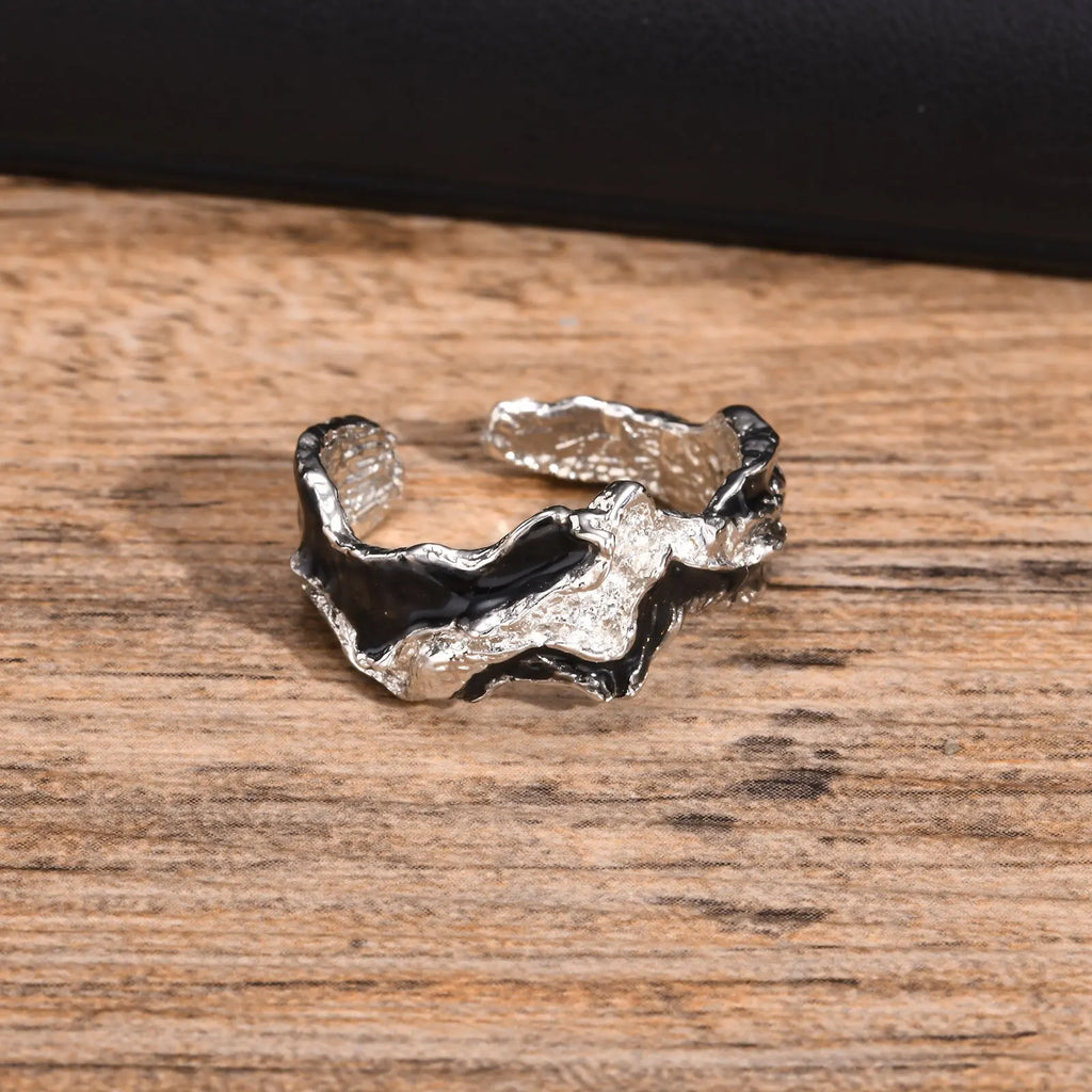 خاتم Vnox مفتوح للرجال والنساء، خواتم قابلة للتعديل بنقشة لافا غير منتظمة، خاتم إصبع قابل للتعديل بنمط موسيقى البانك روك