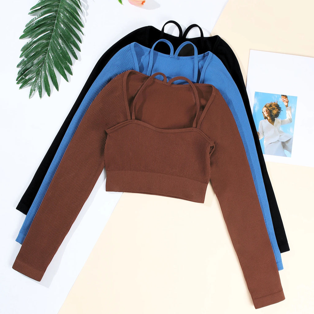 1/3 قطعة نسائية بخيوط لولبية وأكمام طويلة وقميص قصير للجري واللياقة البدنية وقميص رياضي مناسب لليوجا وقمصان كاجوال