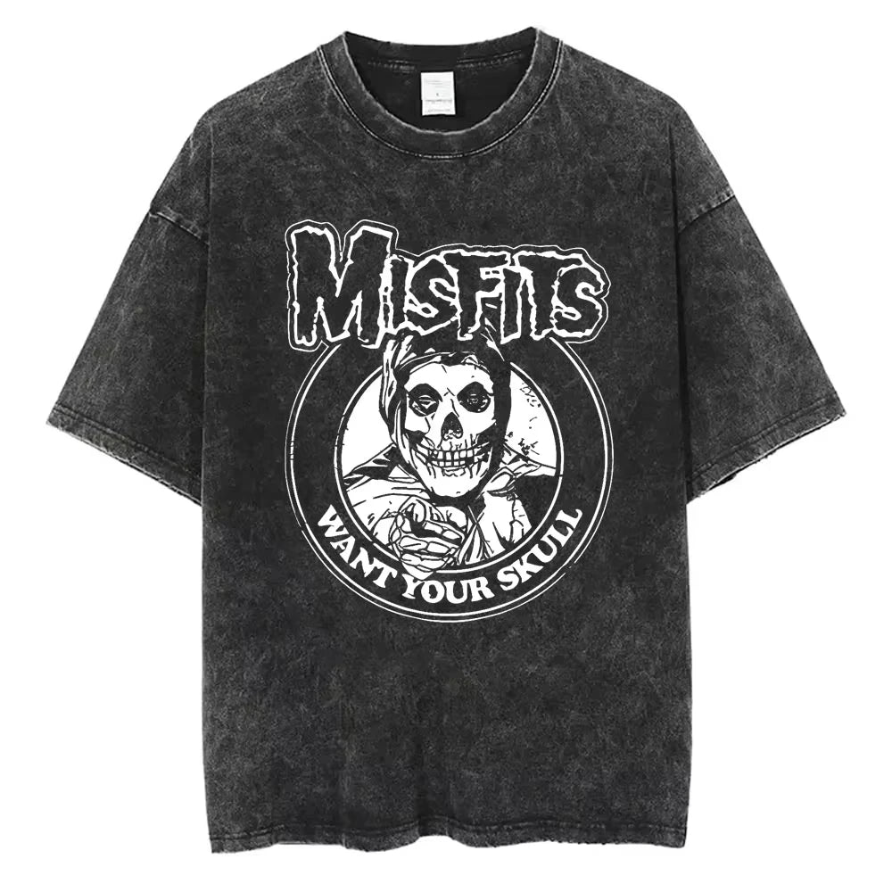 تي شيرت رجالي ونسائي كاجوال عصري بمقاس كبير مطبوع عليه شعار فرقة البانك المتشددة Misfits