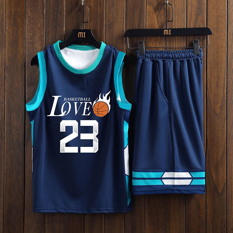 Summer Men's 23 Basketball Jersey Set Club Training Clothes Quick drying Breathable Mesh Material Tank Top Shorts Set