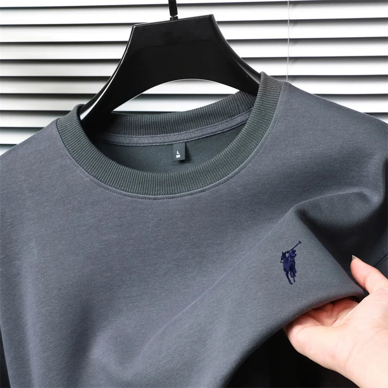 تي شيرت رجالي كاجوال فضفاض بأكمام طويلة ورقبة دائرية مطرزة من العلامة التجارية للرجال