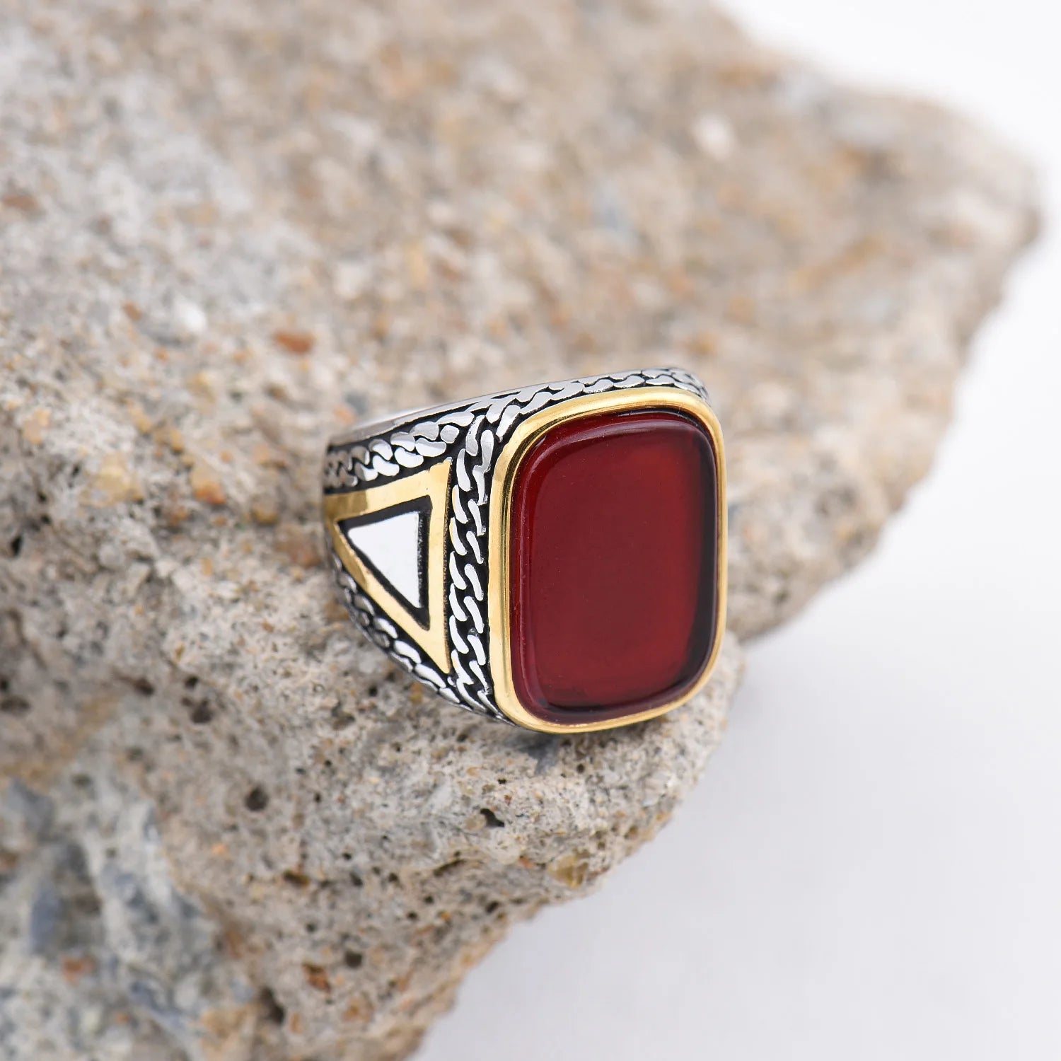 R3427 خواتم رجالية عالية الجودة من الفولاذ المقاوم للصدأ 316L مرصعة بأحجار العقيق الأسود المتنوعة، مجوهرات عصرية