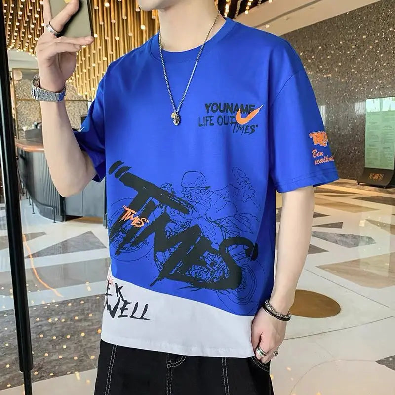 تيشيرت رجالي عصري لعام 2024، تيشيرت سريع الجفاف، ملابس الشارع، ياقة دائرية، أكمام قصيرة، تيشيرت كاجوال واسع، تيشيرتات مستوحاة من موضة الألفية الجديدة.