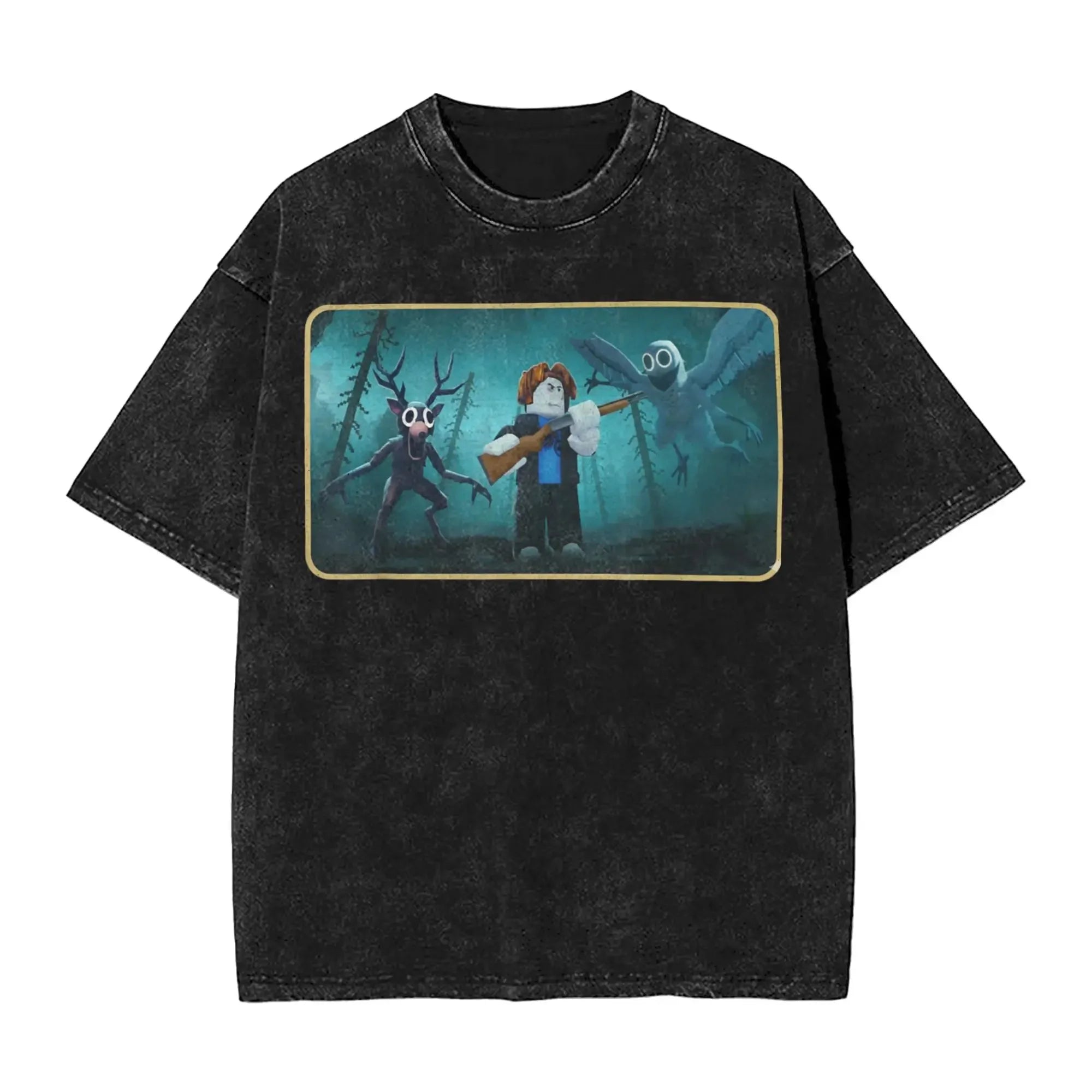 New Game 99 Nights Halloween in The Forest Funny Washed Vintage T-Shirt Men Women Cotton O Neck Tees Street Loose Oversized Top
