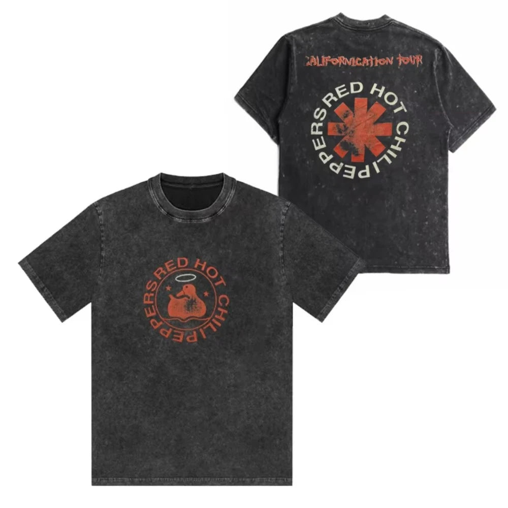 تي شيرت رجالي ونسائي مطبوع عليه شعار فرقة ريد هوت تشيلي بيبرز، مصنوع من القطن المغسول بتصميم هيب هوب، بأكمام قصيرة، ومقاسات كبيرة، مناسب للصيف