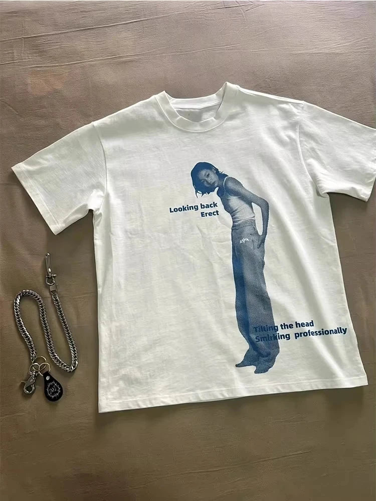 تي شيرت رجالي صيفي بطباعة كلاسيكية بأكمام قصيرة ونمط التسعينيات من نمط Y2K، ملابس الشارع العصرية، تي شيرت كاجوال بأكمام قصيرة 2025