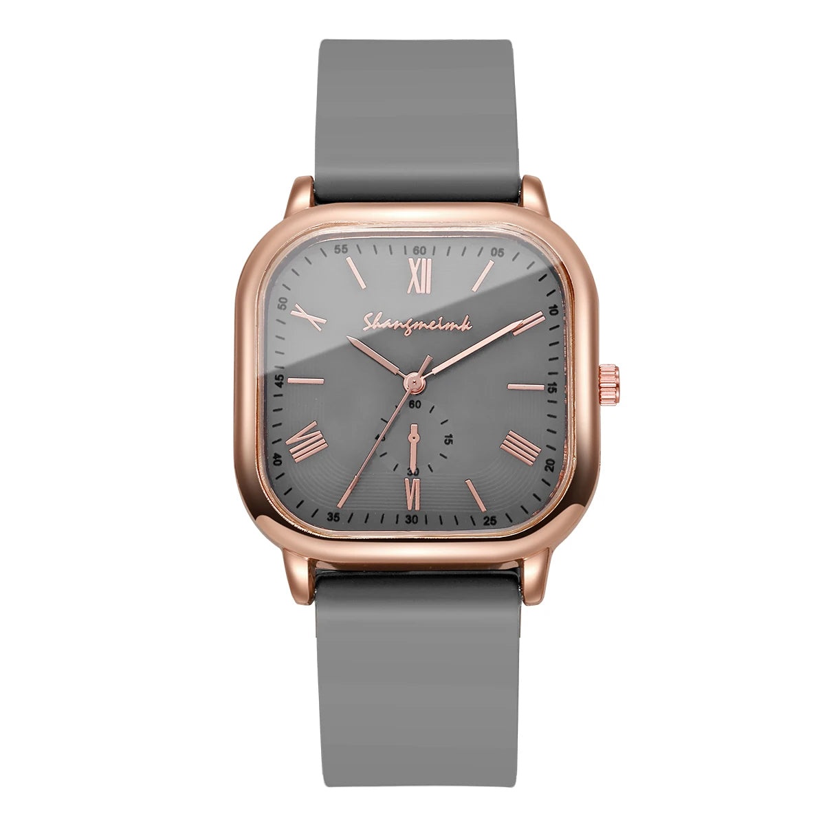 ساعة يد نسائية مربعة الشكل تعمل بالكوارتز، بحزام سيليكون، مناسبة للإطلالات الكاجوال (بدون علبة)