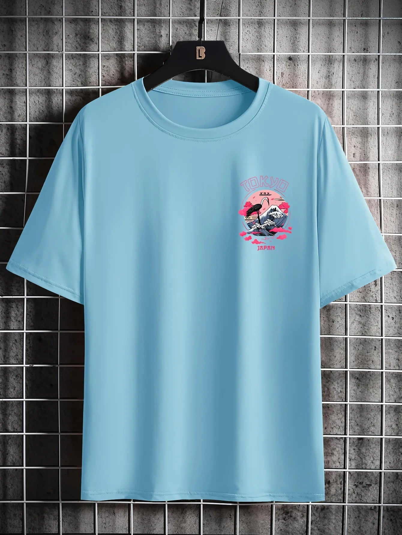 تيشيرت رجالي صيفي مصنوع من القطن الخالص بنسبة 100%، بنقشة طوكيو العصرية، فضفاض، بياقة دائرية وأكمام قصيرة.