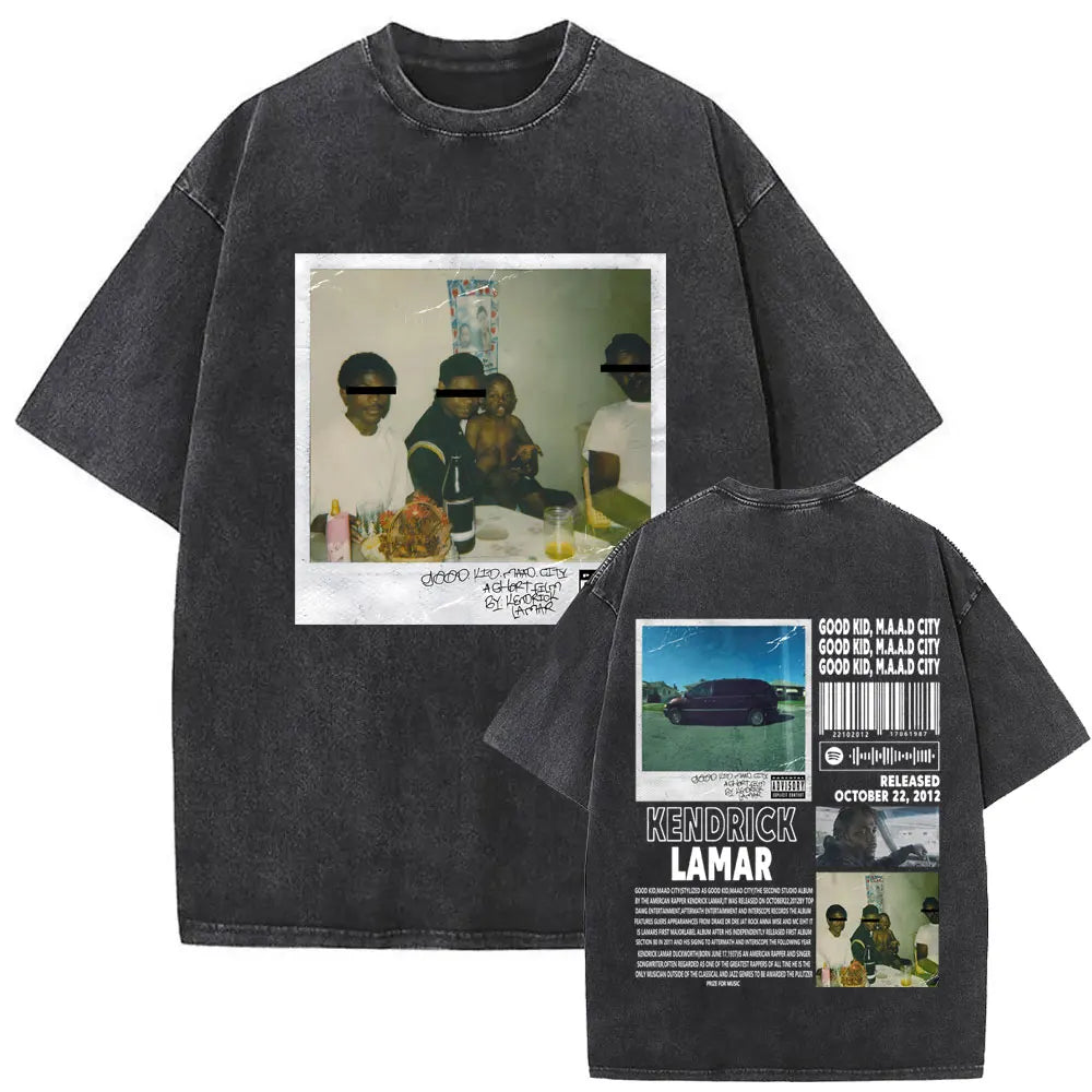 تي شيرت رجالي بتصميم ريترو مغسول من تصميم مغني الراب كندريك لامار، تي شيرت DAMN مطبوع عليه شعار الهيب هوب الحضري، مصنوع من القطن بنسبة 100% على الوجهين.