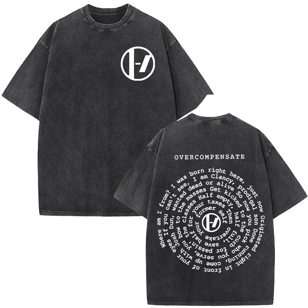 تي شيرت Twenty One Pilots Vintage Washed للنساء والرجال تي شيرتات هيب هوب عصرية من القطن تي شيرت كاجوال كبير الحجم ملابس الشارع تي شيرتات