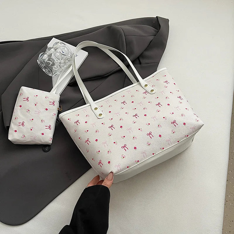 طقم من قطعتين من حقائب الكتف النسائية الأنيقة، مناسبة للتنقلات اليومية والتسوق، حقيبة حمل عملية، حقائب يد نسائية مزودة بمحافظ.