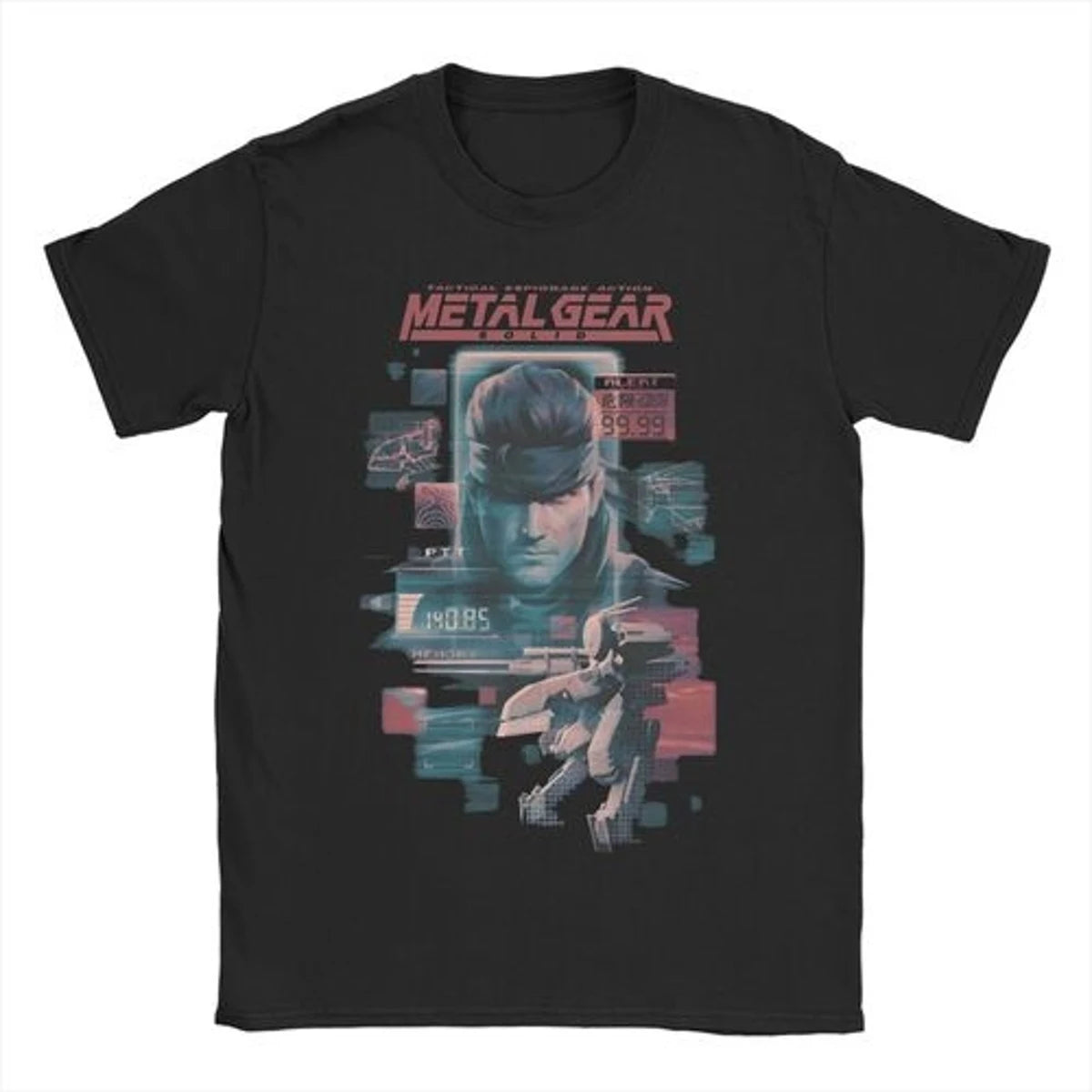 تي شيرت رجالي ونسائي MGS1 Solid Snake Game T-Shirt Metal Gear قطني مضحك بأكمام قصيرة ورقبة دائرية تي شيرت كلاسيكي