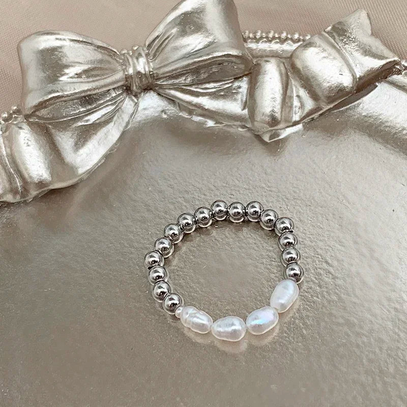 خاتم أنيق من لؤلؤ المياه العذبة مع خرز من الفولاذ المقاوم للصدأ، خواتم زفاف عصرية مصنوعة يدويًا للنساء والفتيات، متوفرة بالجملة