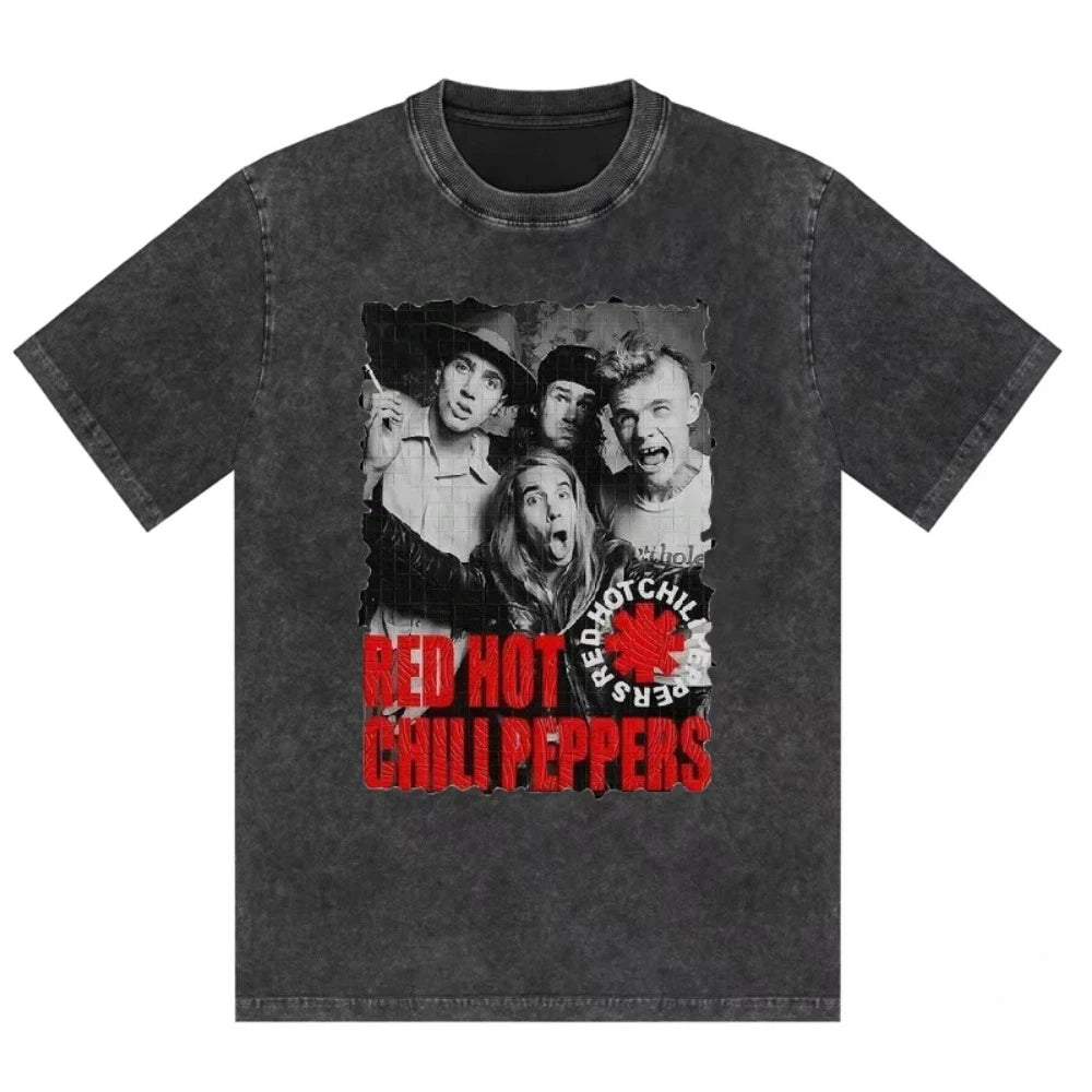 تي شيرت رجالي ونسائي مطبوع عليه شعار فرقة ريد هوت تشيلي بيبرز، مصنوع من القطن المغسول بتصميم هيب هوب، بأكمام قصيرة، ومقاسات كبيرة، مناسب للصيف