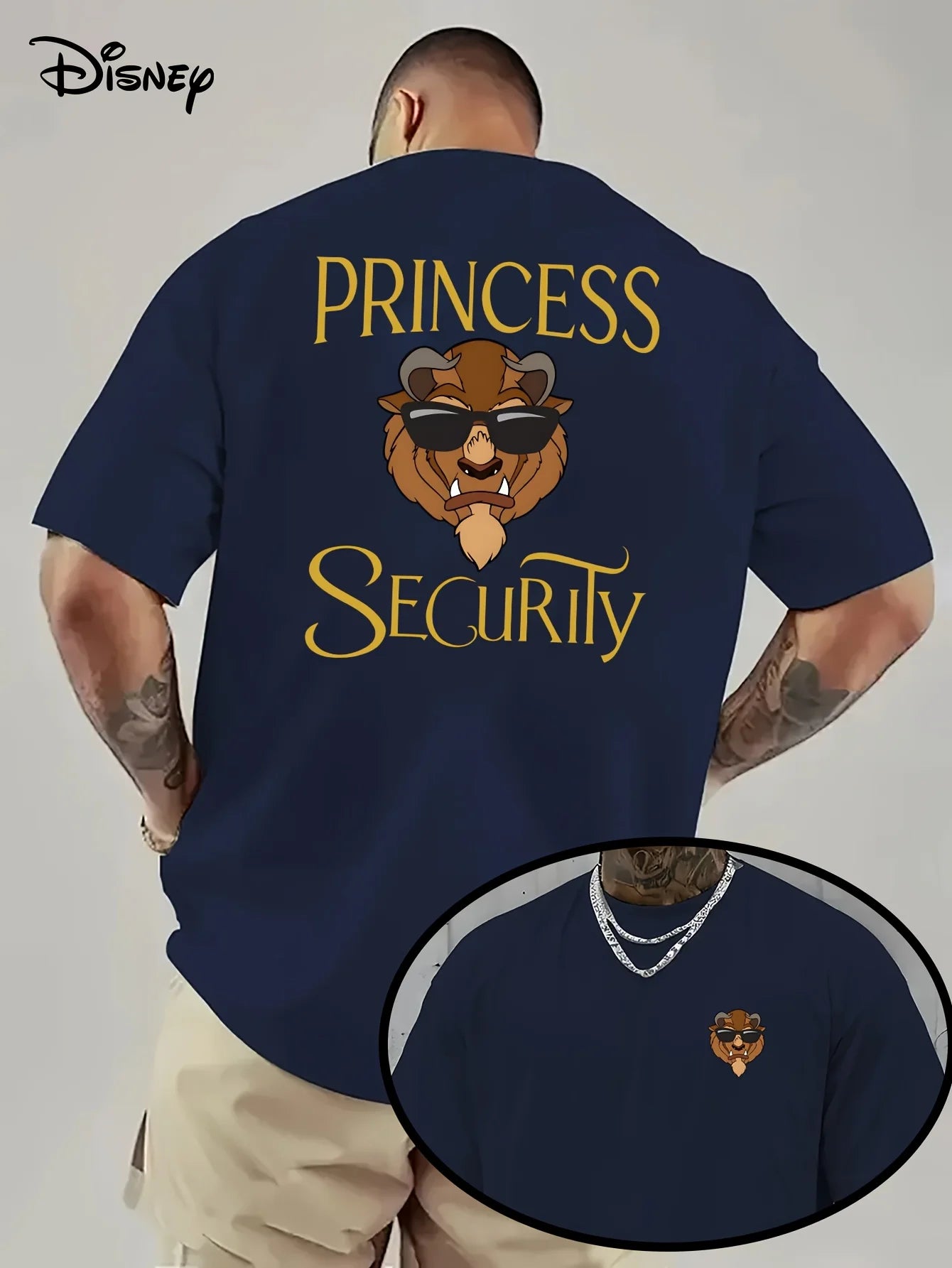 تيشيرت رجالي بنقشة ديزني الجميلة والوحش، مناسب للارتداء اليومي والأنشطة الترفيهية، مصنوع من القطن، بأكمام قصيرة وقصة واسعة.