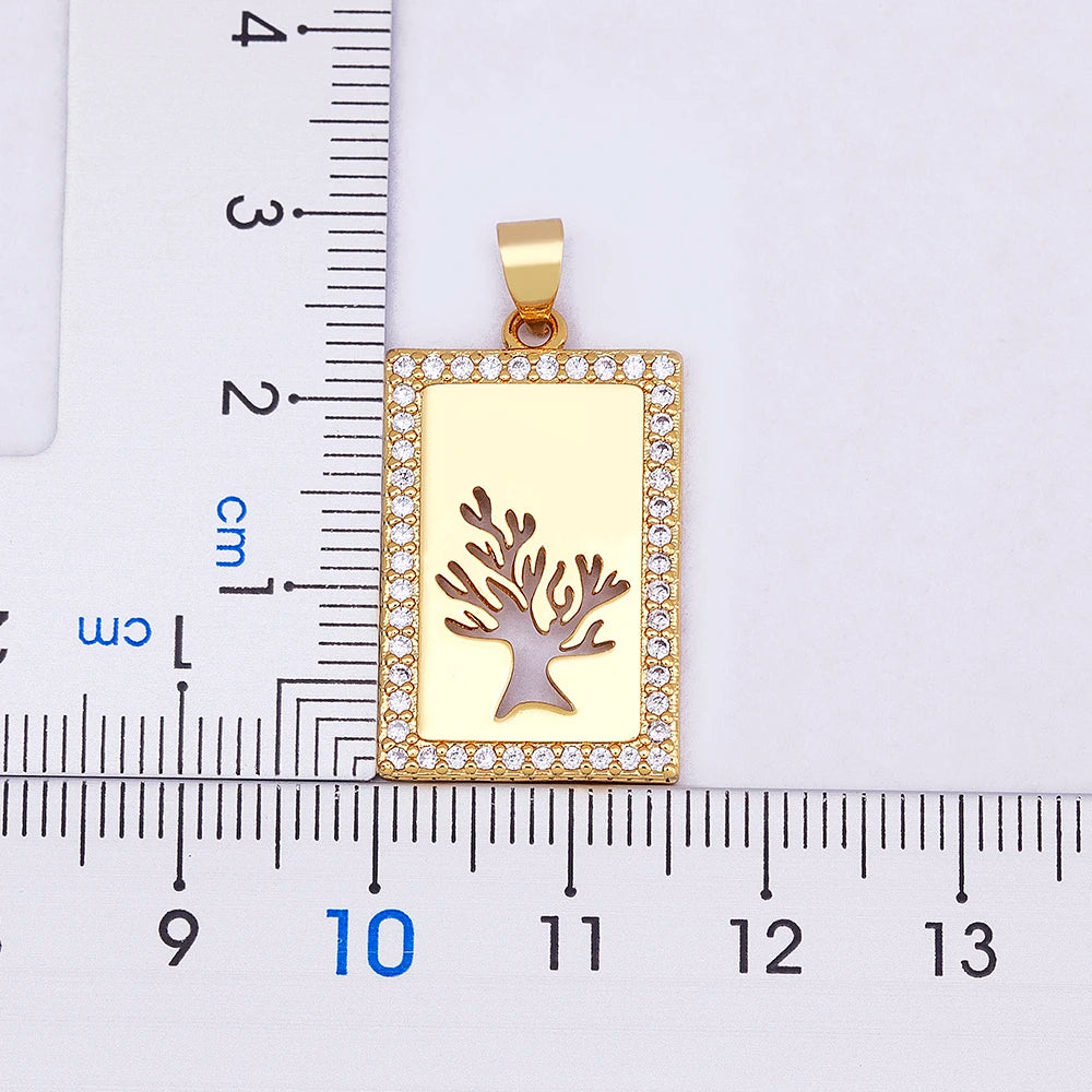 Nidin Hot Sale Tree of Life Necklace Zircon Crystal Hollow Pendant Gold Plated for Women Fashion Party Wedding Elegant Jewelry