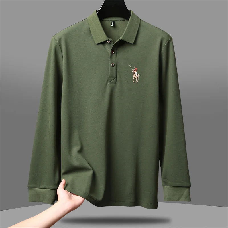 قميص بولو أمريكي للرجال خريف وشتاء عصري من العلامة التجارية العصرية غير الرسمية مطرز بأكمام طويلة للرجال