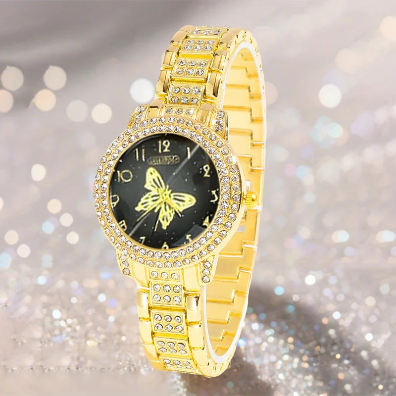 طقم ساعة يد كوارتز أنيقة للسيدات مكون من 6 قطع مع مجوهرات - هدية مثالية للنساء، عيد الحب، تصميم أنيق