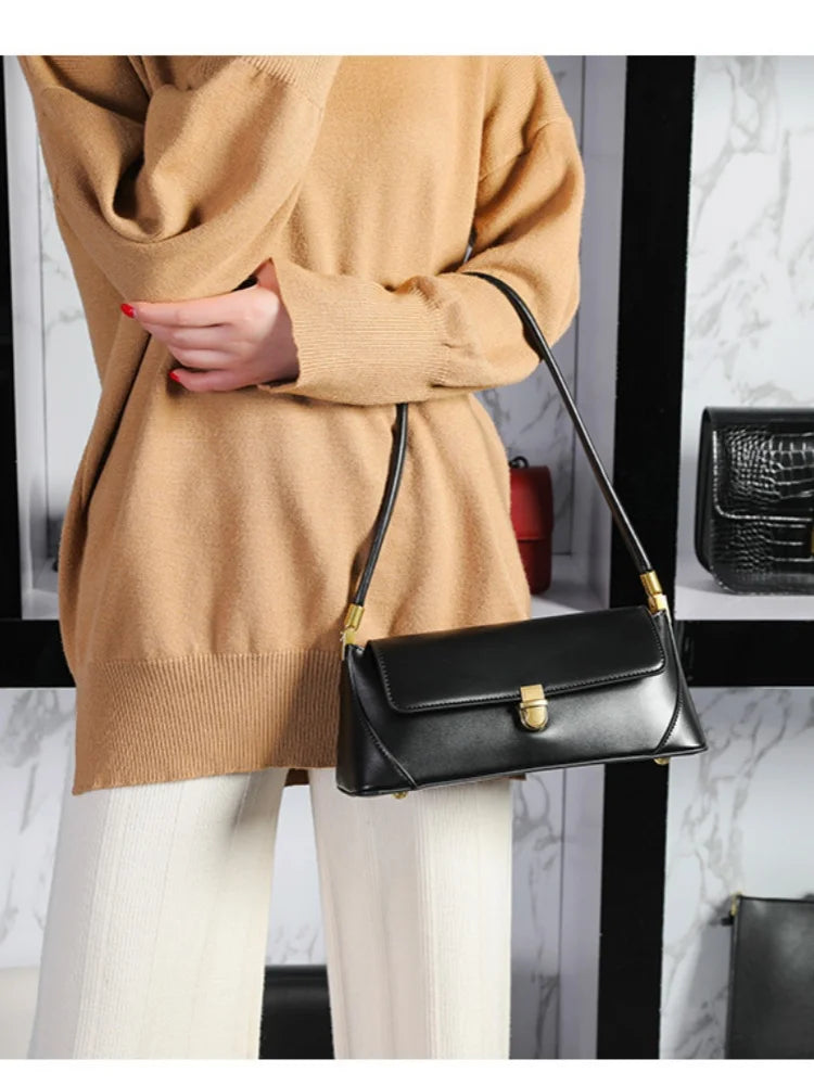 Armpit bag retro niche design high-end solid color one-shoulder portable genuine leather women's bag spring and summer versatile