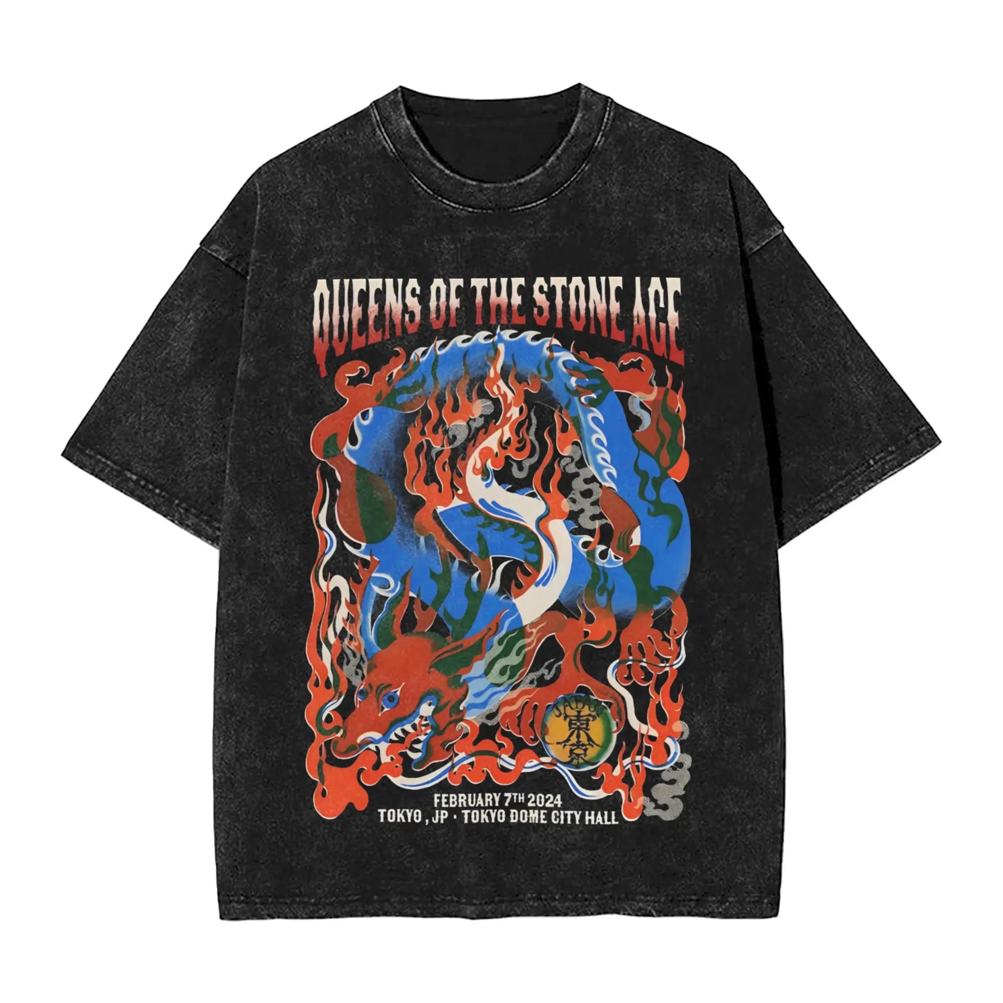 تي شيرت رجالي من فرقة ملكة العصر الحجري، تي شيرتات فكاهية مغسولة، تي شيرت بأكمام قصيرة وياقة مستديرة، تي شيرت قطني خالص، ملابس هدايا