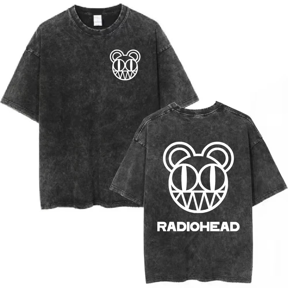 تي شيرت Radiohead Rock Band OK Computer Vintage Washed للرجال والنساء تي شيرتات هيب هوب عصرية 100% قطن تي شيرتات كاجوال ملابس الشارع
