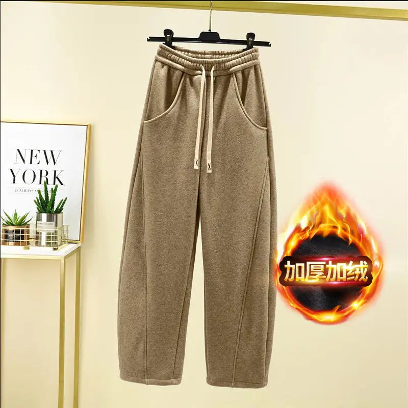Autumn Winter New Fashion Elastic Waist Drawstring Solid Corduroy Women's Clothing Pockets Loose Casual Trend Y2K Straight Pants