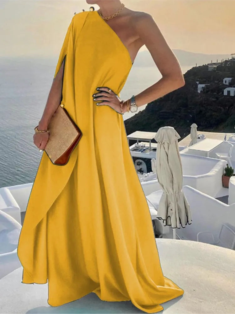 Fashion Elegant Party Dress Women Sexy Off Shoulder Solid Loose Dresses Robe Femme Casual Holiday Beach Skirt Dress Lady Summer