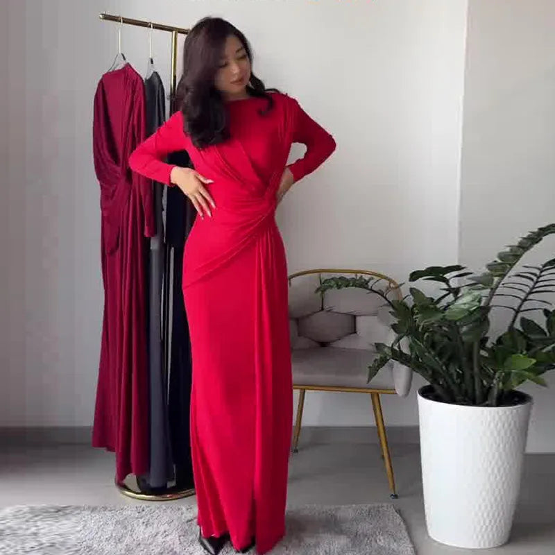 Elegant Long Sleeve Solid Color Dress for Women Autumn New European And American Fashion Solid Color Women's Dress