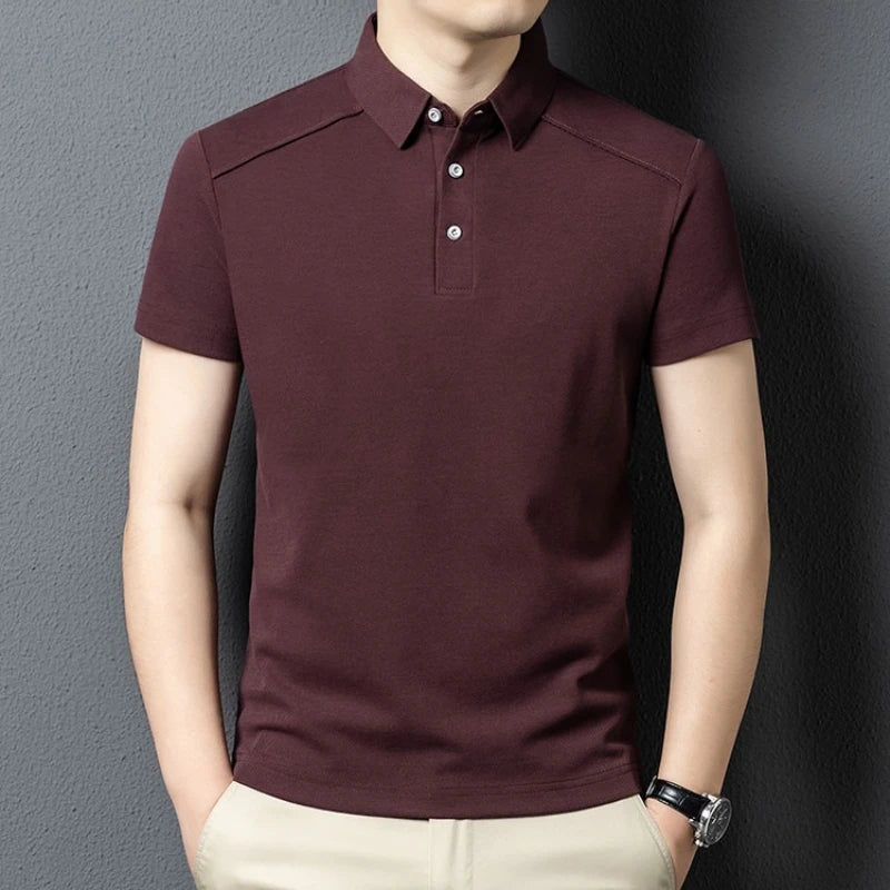 تي شيرت بولو رجالي صيفي 2025 بأكمام قصيرة مصنوع من القطن بنسبة 65%، مناسب للأعمال، بأكمام قصيرة، مقاسات M-4XL