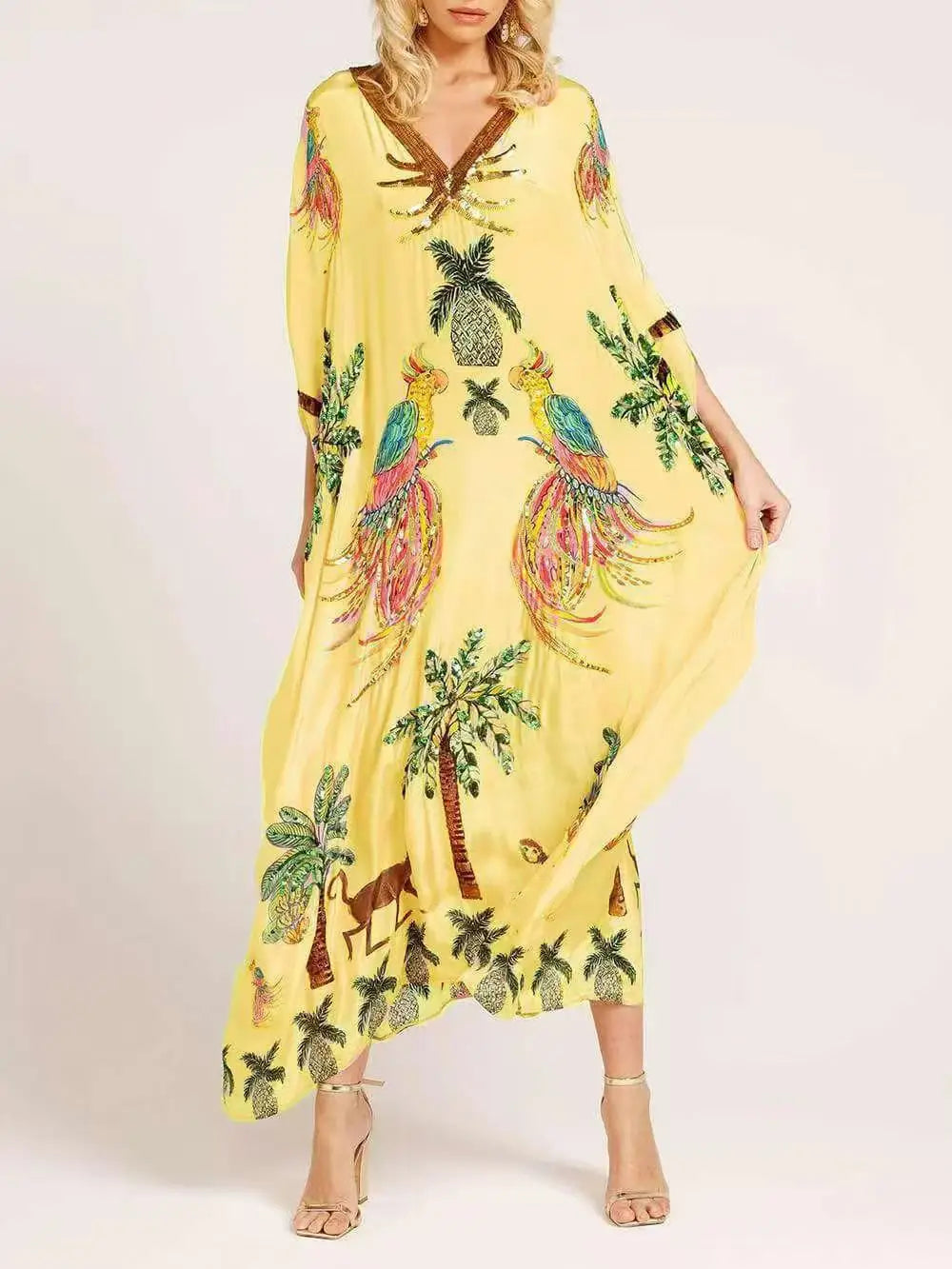 Women Bohemian Maxi Dresses 2025 Summer Loose V-neck Fashion Sexy Hipster Elegant Retro Printed Female Casual Long Robe Vestidos