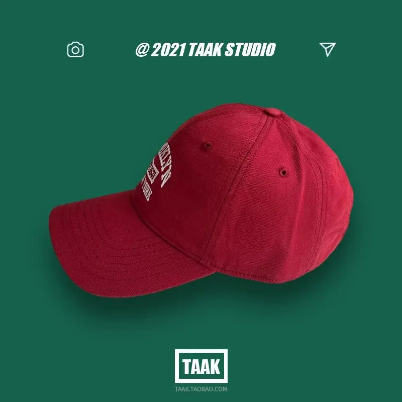 قبعة بيسبول نسائية للربيع والصيف، النسخة الكورية، شارع إنس، مطرزة بحروف عنابية، قبعة صيفية للرجال