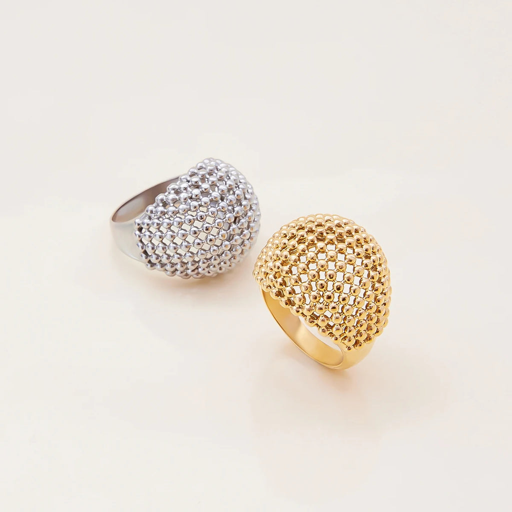 Uworld Commuter Style Geometric Cutout Design Ring Stainless Steel 18K Gold Color Plated Mesh Women's Ring Gift