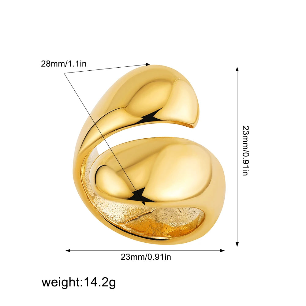 خواتم إبداعية من الفولاذ المقاوم للصدأ بلون ذهبي للنساء، بتصميم بانك جريء وغير منتظم، وخاتم دائري أملس على شكل قبة، قطعة مجوهرات مميزة، هدية مثالية.