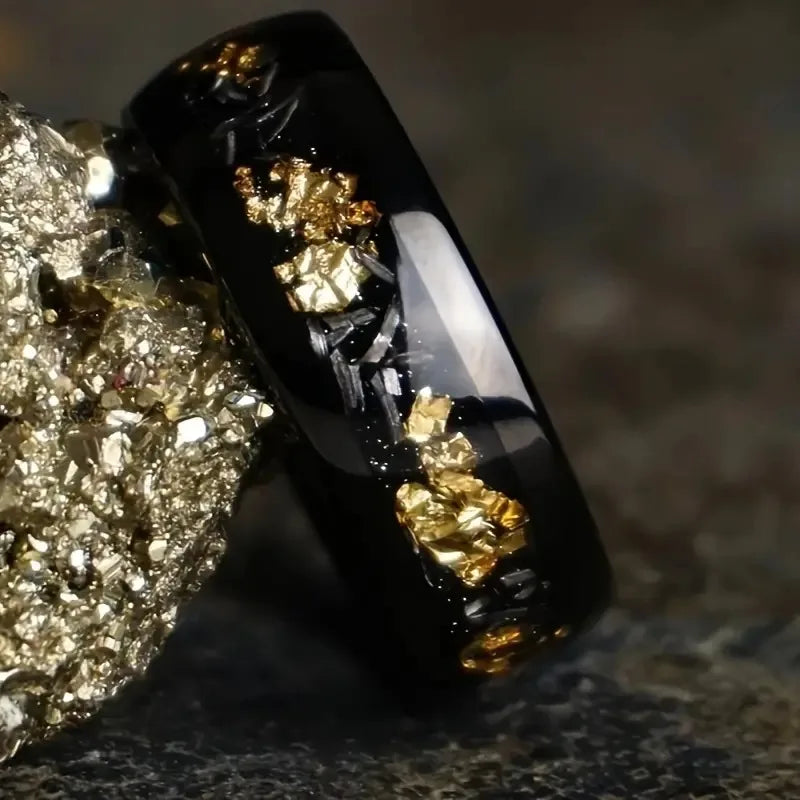 خواتم عصرية للرجال من الفولاذ المقاوم للصدأ مقاس 8 مم مرصعة بأحجار نيزكية وأذن البحر للرجال والنساء وخاتم خطوبة وزفاف هدية مجوهرات