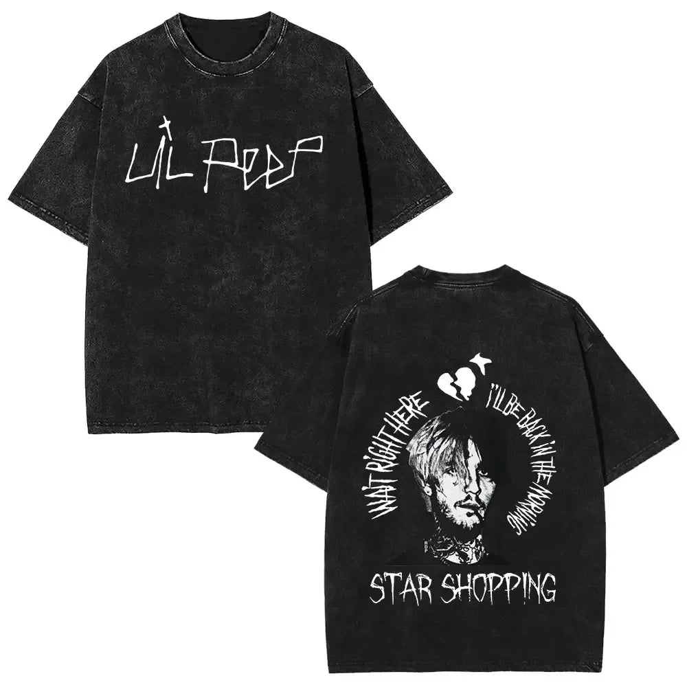 2025 مغني الراب ليل بيب ألبوم موسيقى Bear Crybaby Vintage Washed T Shirts للرجال والنساء هيب هوب فضفاضة بأكمام قصيرة تي شيرتات الشارع