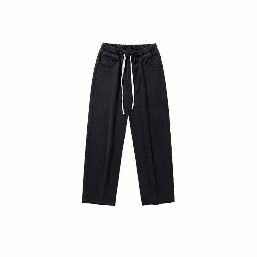 Elastic Waist Men's Casual Jeans Loose Fit Wide Leg Denim Trousers Straight Leg Basic Design Wide Leg Pants Street Fashion