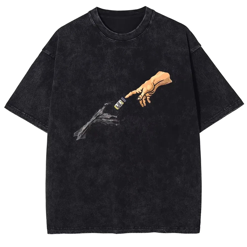 تي شيرت رجالي ونسائي عصري مطبوع عليه حركة إلهية مغسولة 100% قطن، مناسب للصيف والخريف، مناسب للرياضات الخارجية والأنشطة اليومية، فضفاض، مناسب للشارع، بأكمام قصيرة