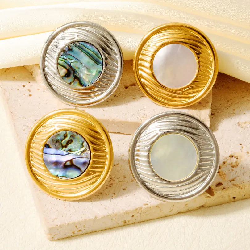 1Pc Stainless Steel Trendy Summer Geometric Sea Natural Shell Textured Chunky Open Rings Vintage Irregular Women Bagues Jewelry