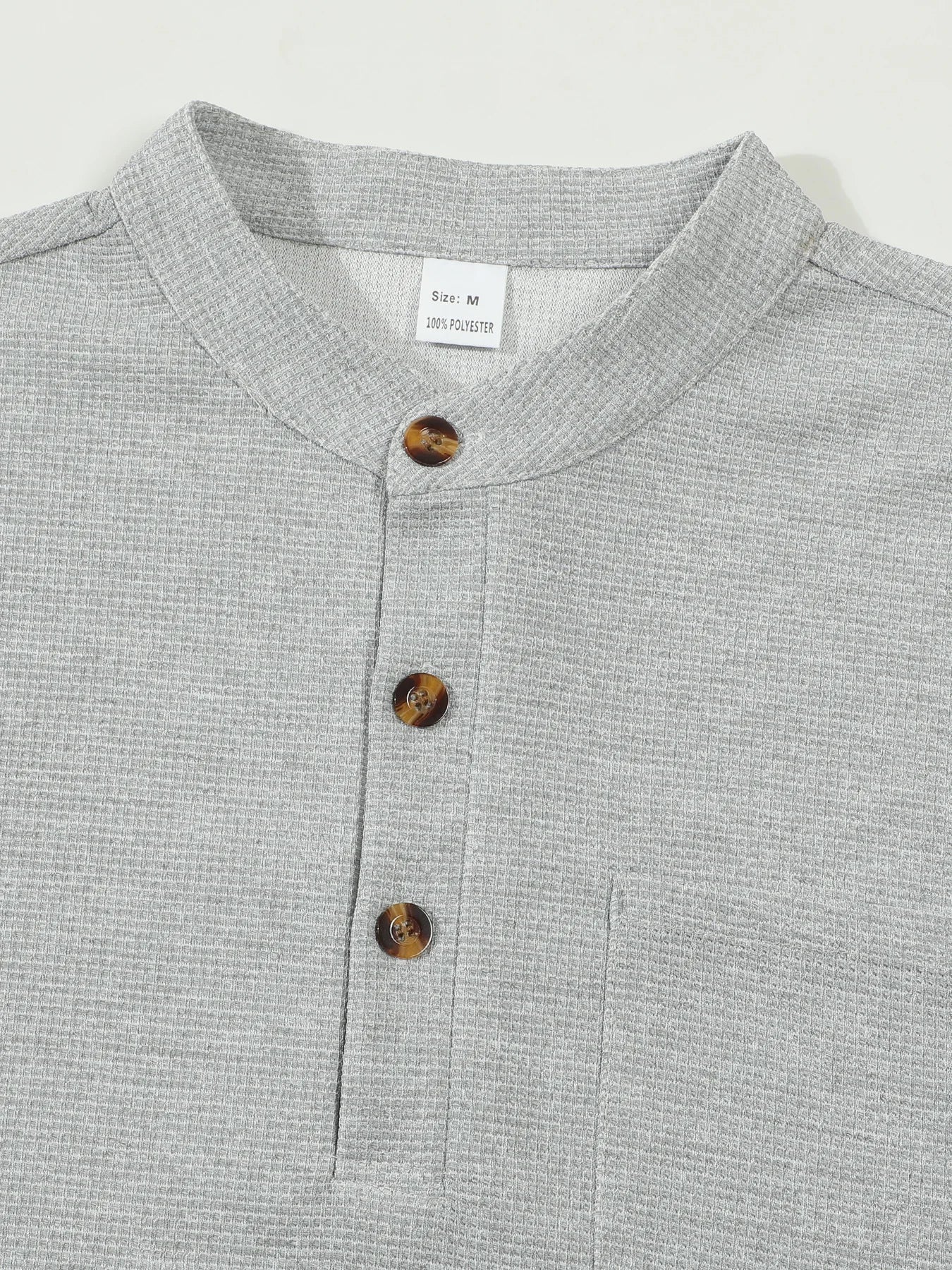 قميص رجالي كاجوال بأكمام طويلة بنقشة مربعات الوافل، بياقة واقفة وأزرار، شبه كارديجان، يسمح بمرور الهواء ومريح للارتداء اليومي