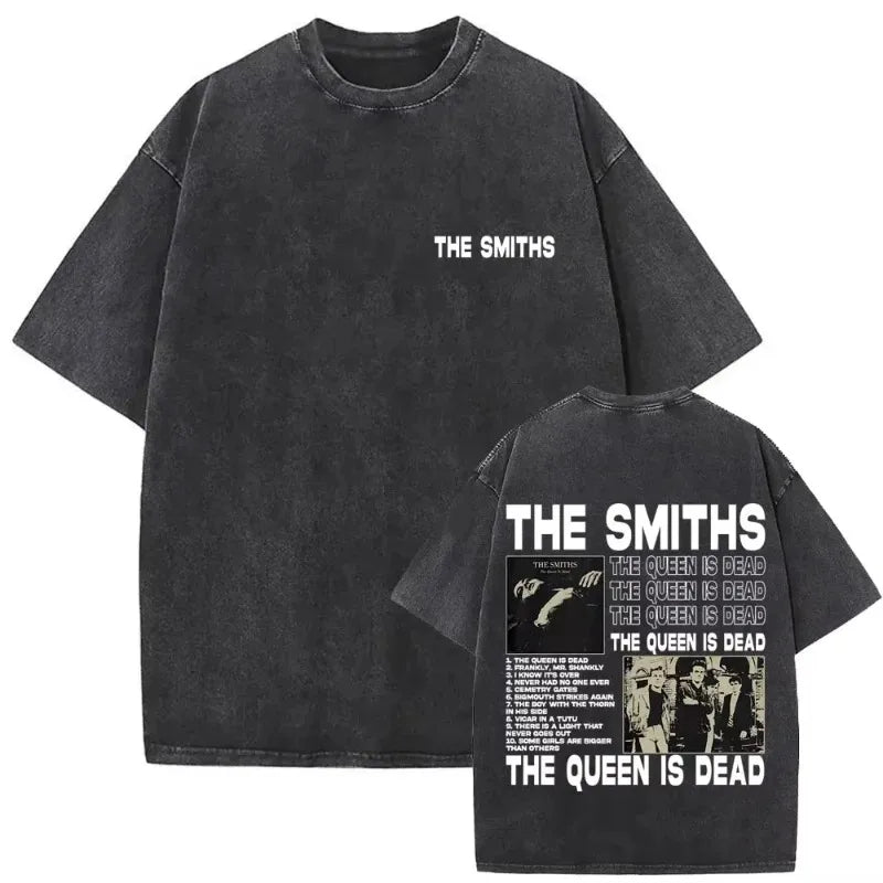 تي شيرت رجالي ونسائي مطبوع عليه شعار فرقة الروك البريطانية The Smiths The Queen Is Dead، تي شيرت بديل من فرقة موريسي المستقلة من ثمانينيات القرن العشرين