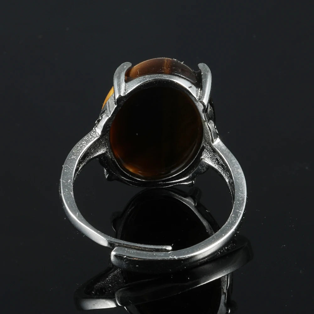 100% natural gemstone tiger-eye Retro style adjustable ring copper-plated silver ring for women men jewelry gift