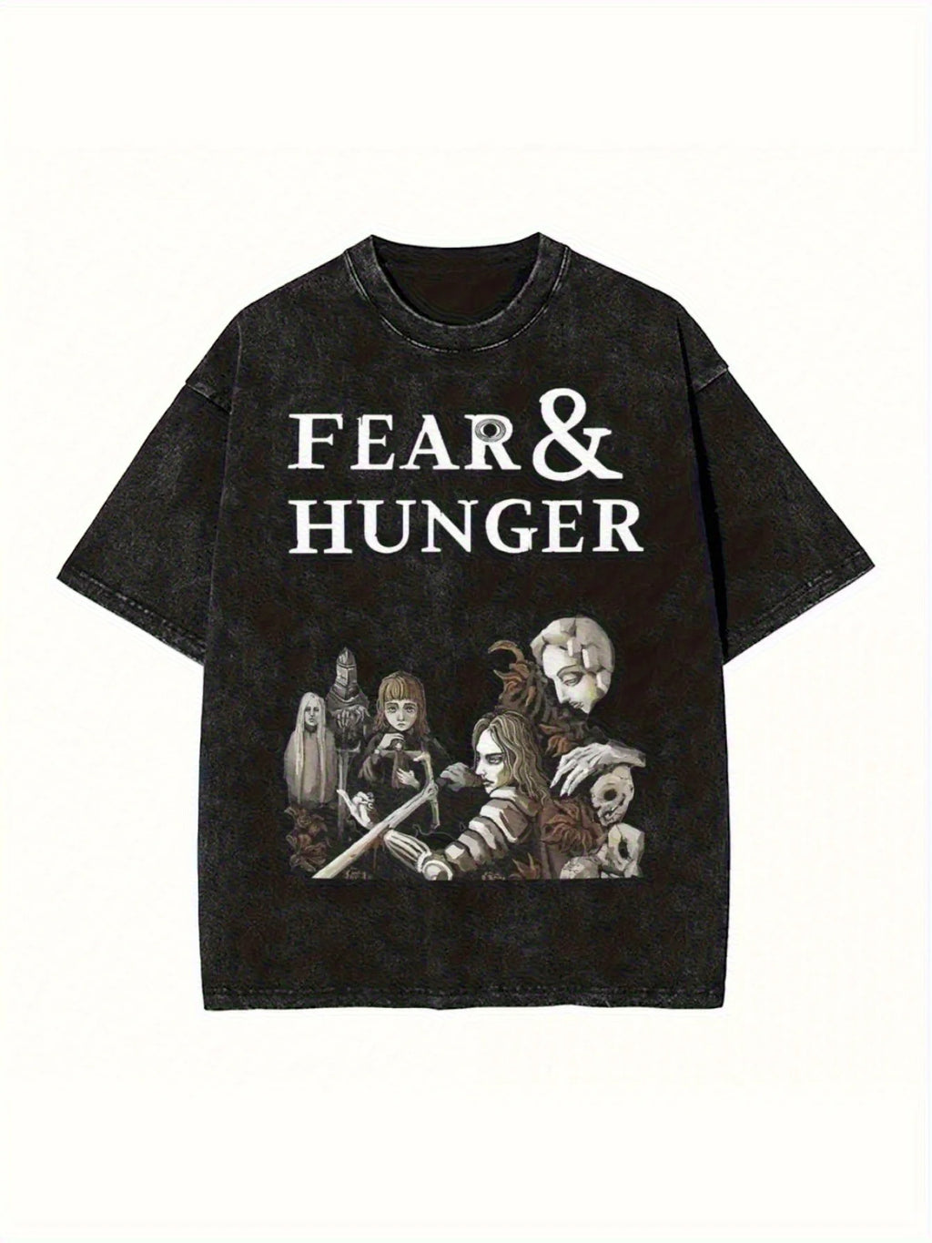 The "fear and Hunger" Impression Skull and Bone Vintage Cotton Shirt Washes Men and Women, All-season Casual Wear