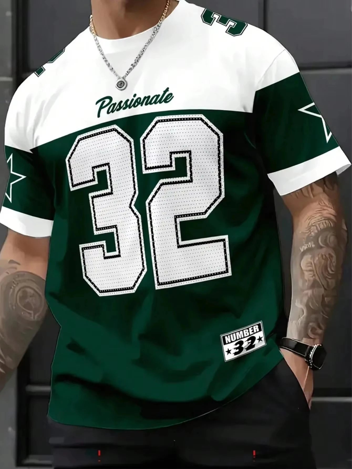 تي شيرت رجالي جديد موديل 2025 رقم 32 مطبوع عليه نمط أمريكي بأكمام قصيرة ورقبة دائرية وقميص كرة سلة عتيق ملابس رجالية