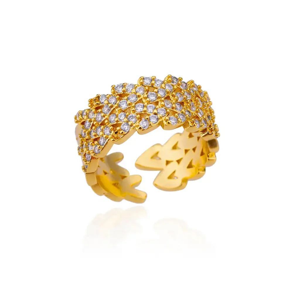 خاتم مفتوح على شكل قلب من الفولاذ المقاوم للصدأ بلون ذهبي، مزين بحجر اليشم المقلد، قابل للتعديل، هدية مجوهرات أنيقة للنساء