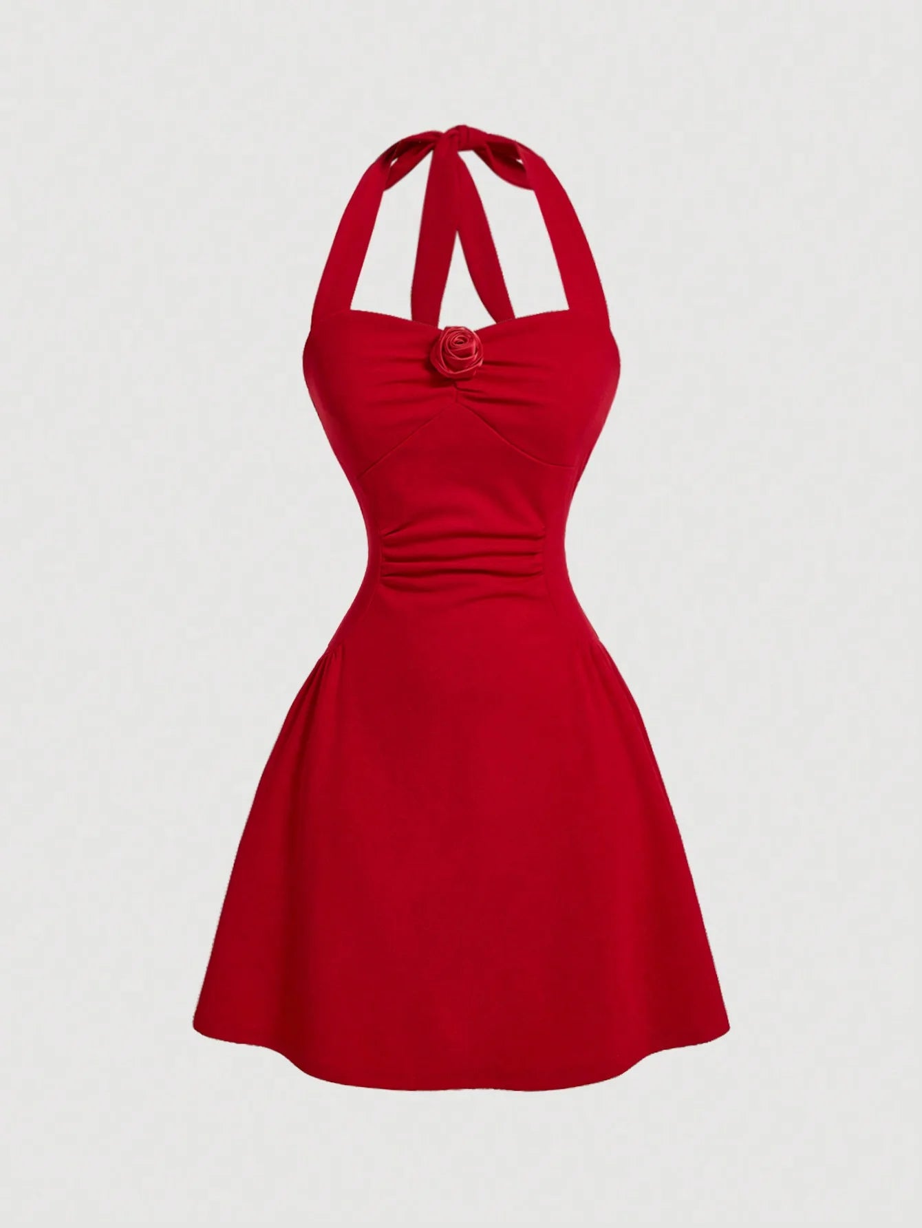 Red Bow Halter Dress Female New Autumn Spice Girl Pleatedming Solid Color Dress