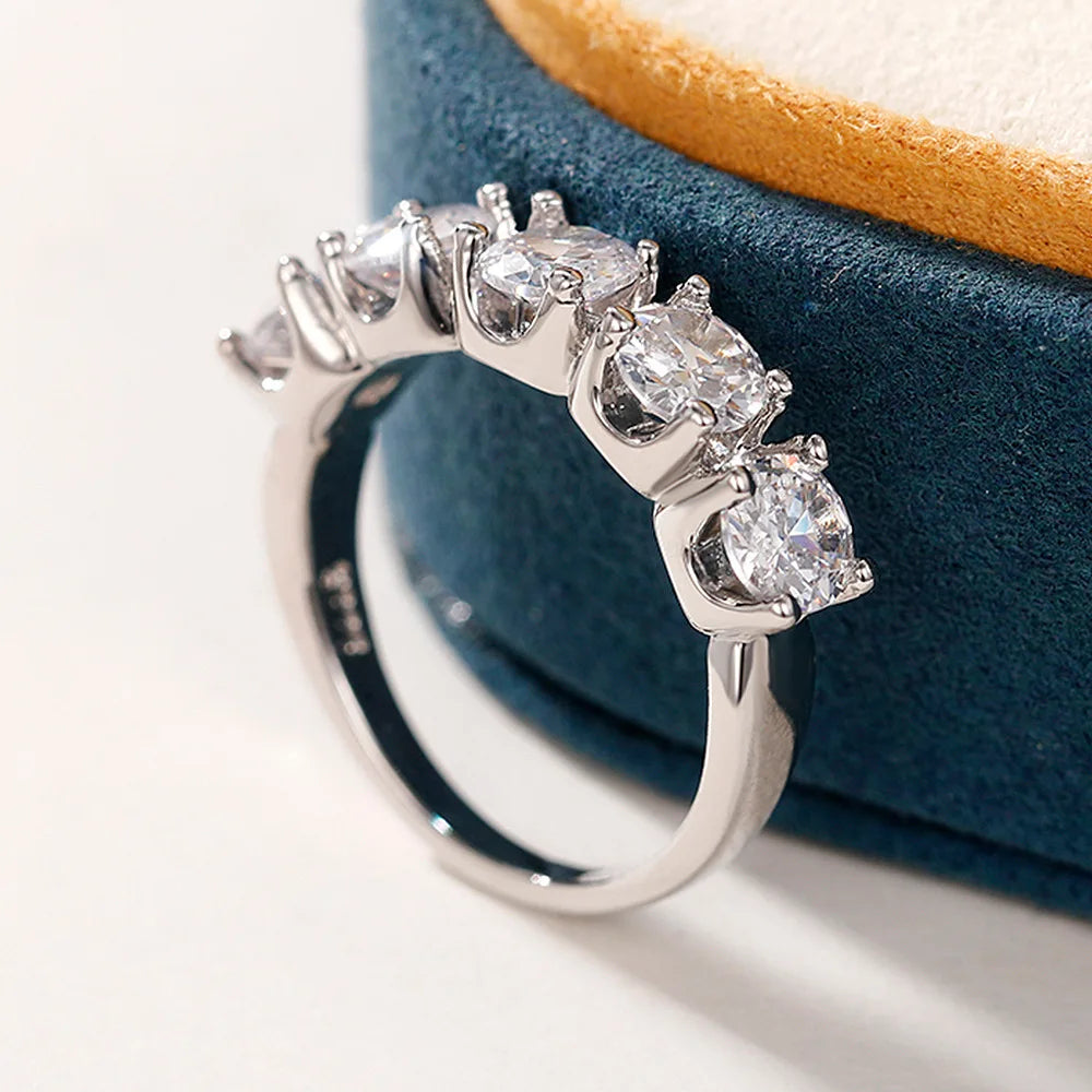 خواتم مويسانيت أحادية الصف من الفضة الإسترليني عيار 925 مرصعة بكريستال أنيق، رائجة البيع، مناسبة للنساء، مقاسات من 6 إلى 10.