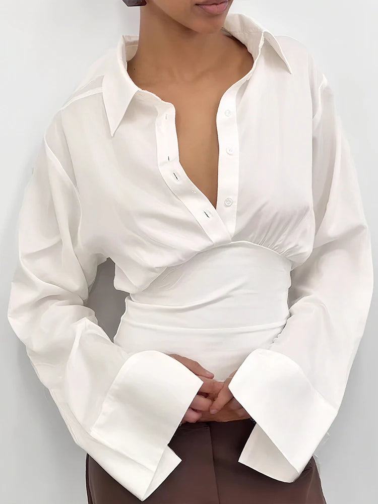 بلوزة Nibber Lapel للنساء ذات صدر واحد وأكمام طويلة ونمط مكتب سادة كاجوال كلاسيكي بسيط نحيف موضة الخريف قمم أنيقة