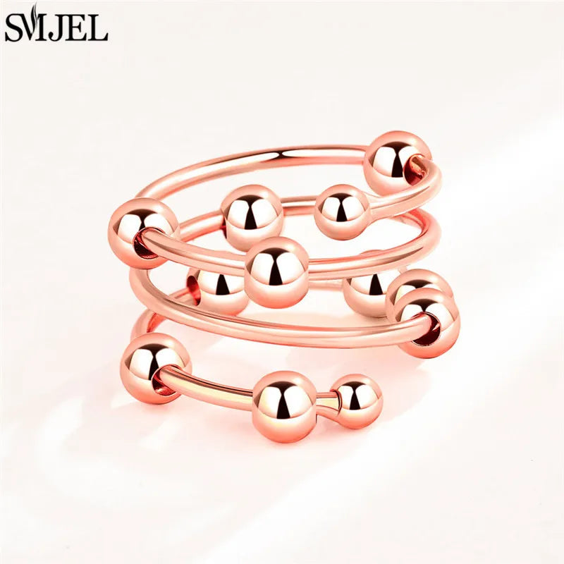 خاتم SMJEL الأنيق بتصميم زهر الكرز، خاتم دوار لتخفيف التوتر، مناسب للنساء، بتصميمات لطيفة مثل القطة والنحلة والأرنب والفراشة، هدية مثالية لحفلات الزفاف