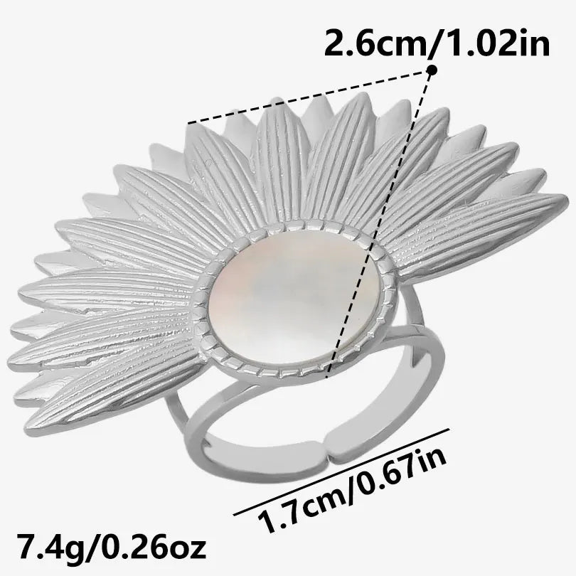 خاتم واحد عصري من الفولاذ المقاوم للصدأ، بتصميم هندسي مستوحى من البحر الطبيعي، مفتوح وسميك، بنمط صدفة بحرية، قطعة واحدة، مجوهرات نسائية عتيقة غير منتظمة